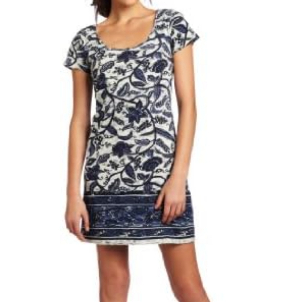 Lucky Brand Women's Blue and White Paisley Short Sleeve Dress Size Large